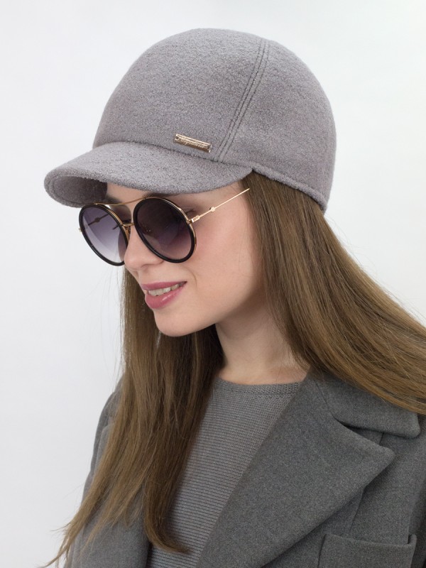 Утепленная бейсболка с ушками цвет светло-серый Д-539НФ