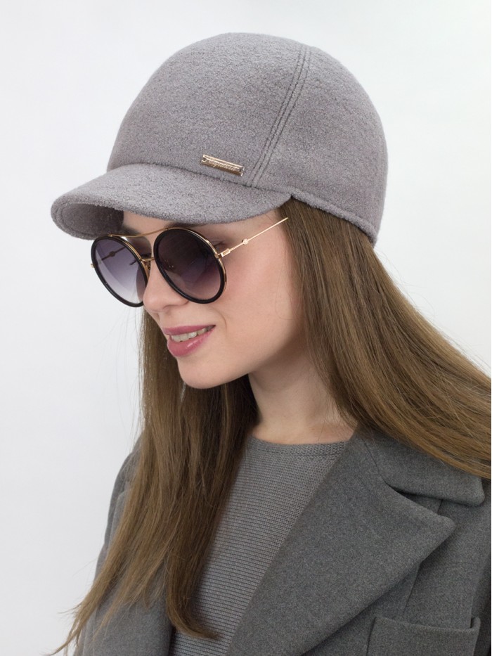 Утепленная бейсболка с ушками цвет светло-серый Д-539НФ