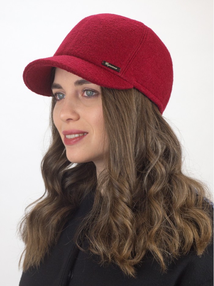 Утепленная бейсболка с ушками цвет темно-красный Д-539НФ
