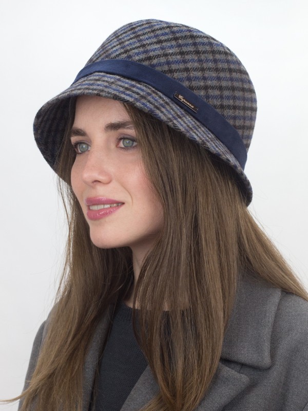 Мягкая шляпка в "клетку" цвет серый-джинсовый Д-540А