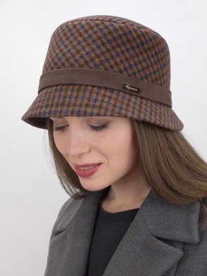 Мягкая шляпка в "клетку" цвет шоколадный-песочный-синий Д-540А
