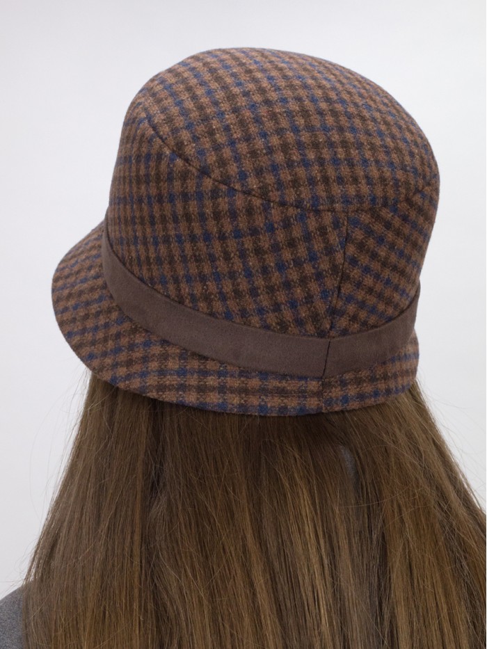 Мягкая шляпка в "клетку" цвет шоколадный-песочный-синий Д-540А