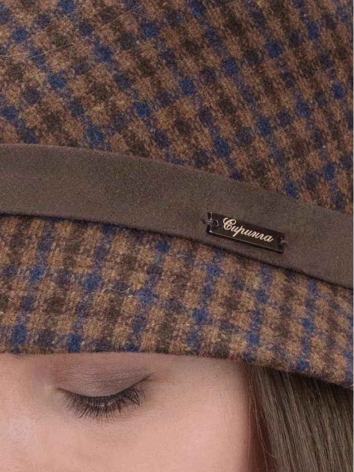 Мягкая шляпка в "клетку" цвет шоколадный-песочный-синий Д-540А