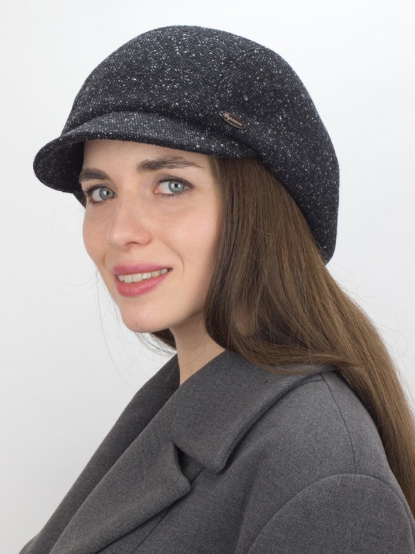 Кепка из твида цвет черный-молочный-серый Д-543/1