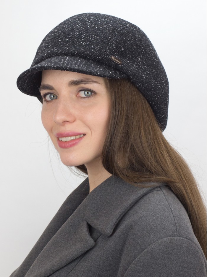 Кепка из твида цвет черный-молочный-серый Д-543/1