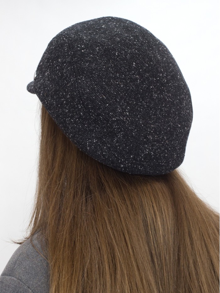 Кепка из твида цвет черный-молочный-серый Д-543/1