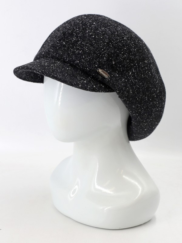 Кепка из твида цвет черный-молочный-серый Д-543/1