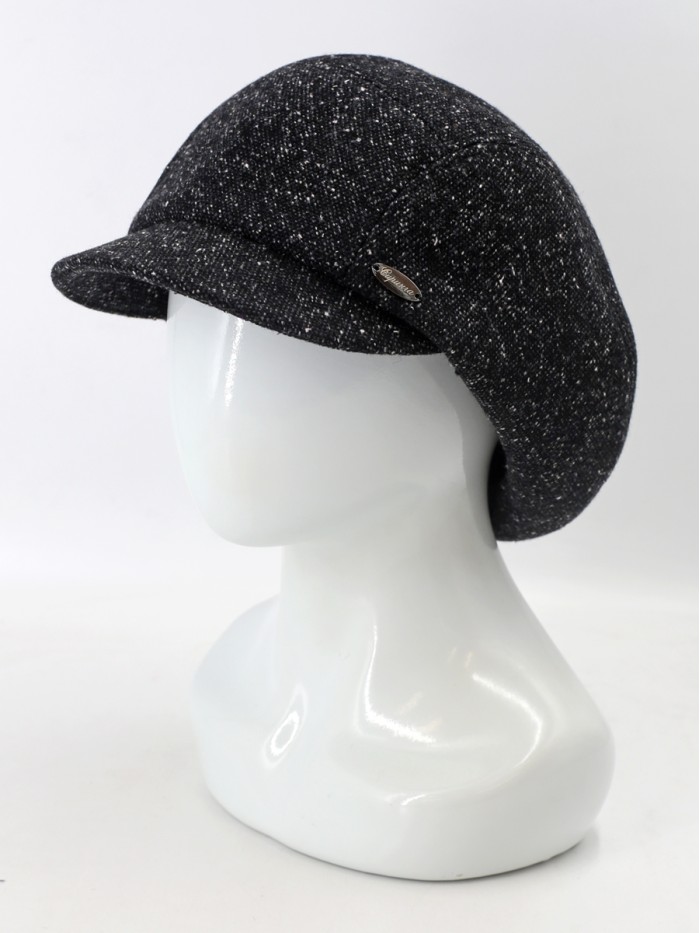 Кепка из твида цвет черный-молочный-серый Д-543/1