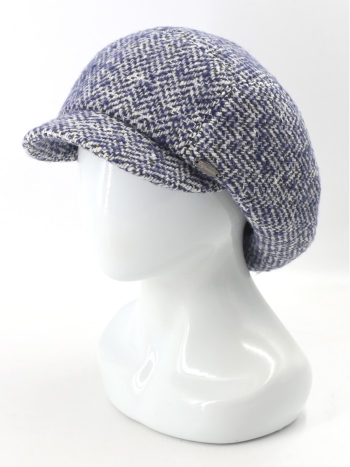 Кепка из твида цвет синий-молочный-хаки Д-543/1