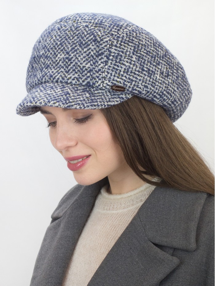 Кепка из твида цвет синий-молочный-хаки Д-543/1