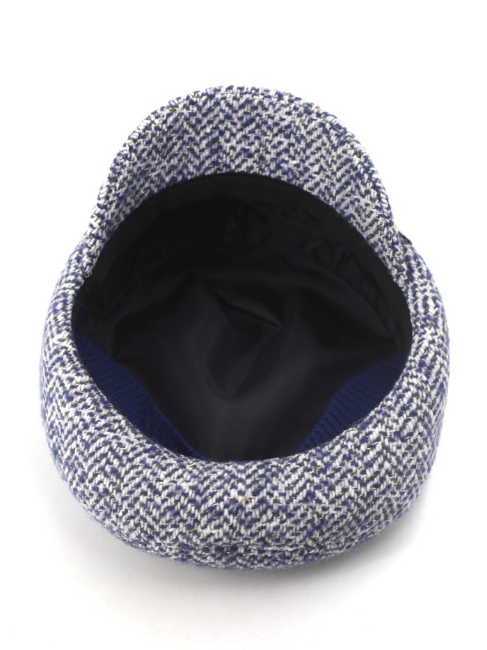 Кепка из твида цвет синий-молочный-хаки Д-543/1