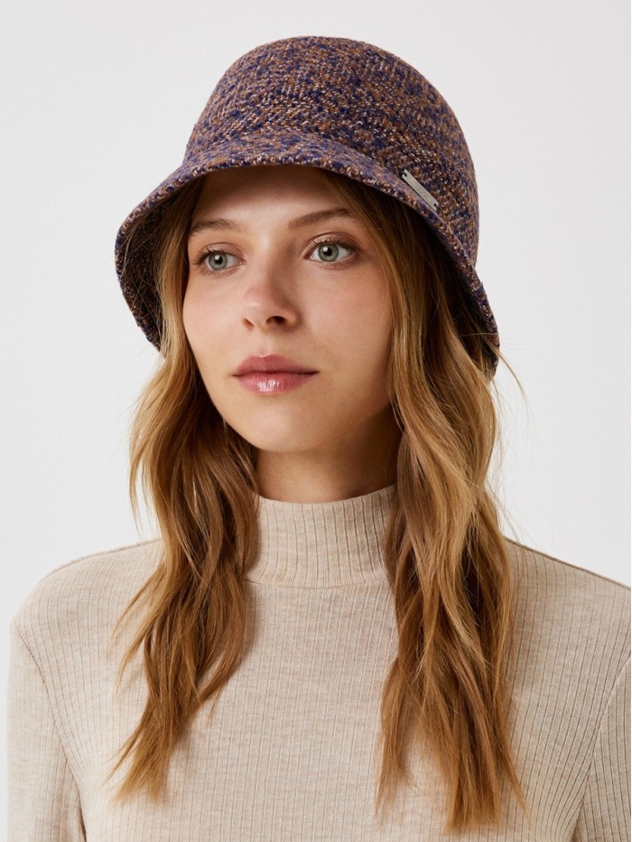 Панама с внутренними трикотажными ушками цвет коричневый-синий Д-548