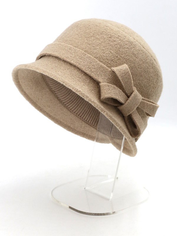 Шляпка с оригинальным бантом цвет бежевый Д-552