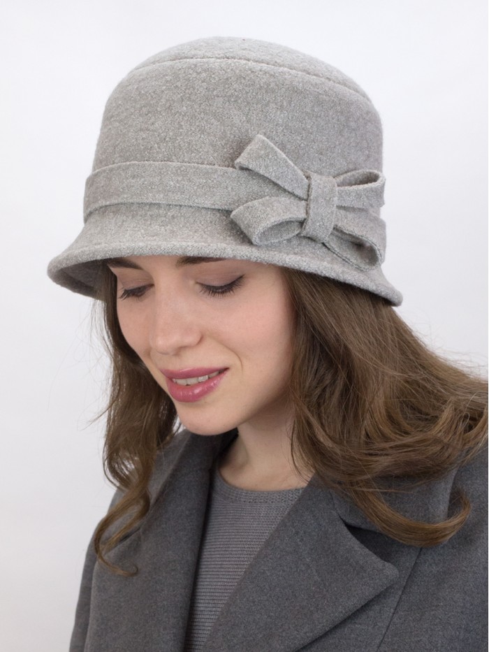 Шляпка с оригинальным бантом цвет серый меланж Д-552