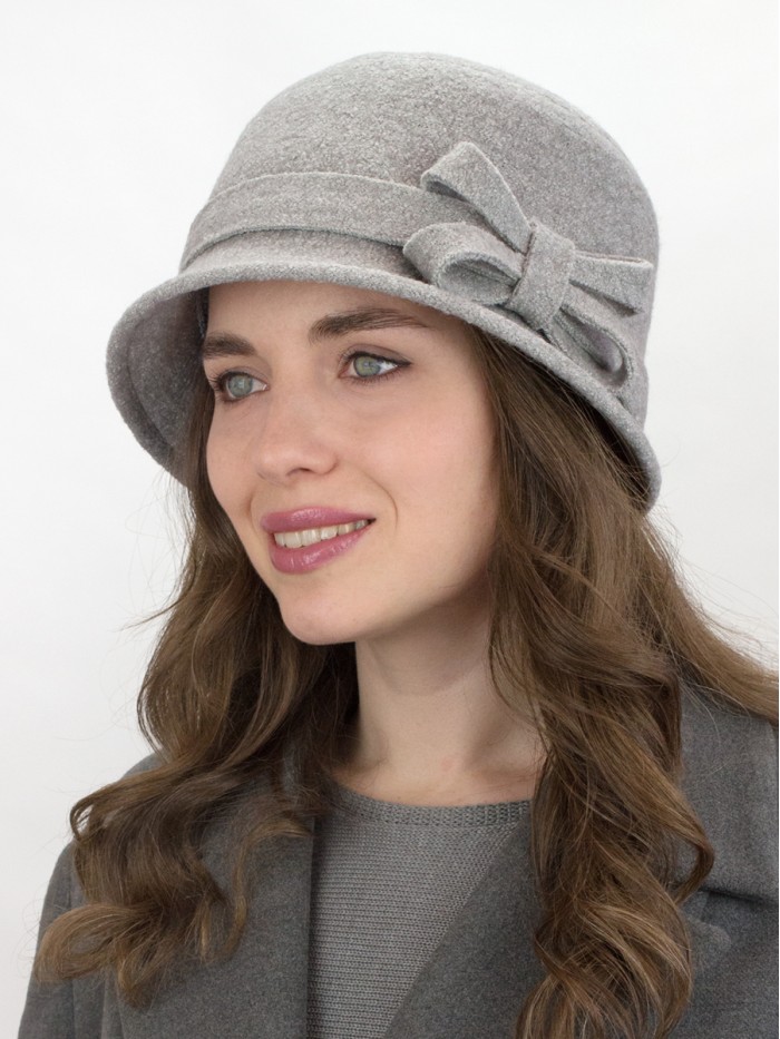 Шляпка с оригинальным бантом цвет серый меланж Д-552