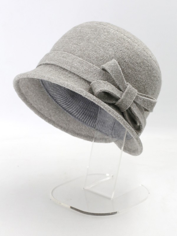 Шляпка с оригинальным бантом цвет серый меланж Д-552