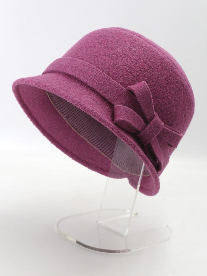 Шляпка с оригинальным бантом цвет темная лаванда  Д-552