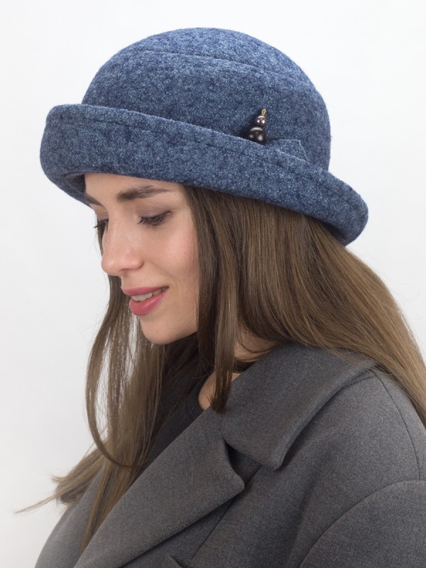 Шляпка с оригинальным декором цвет индиго меланж Д-554