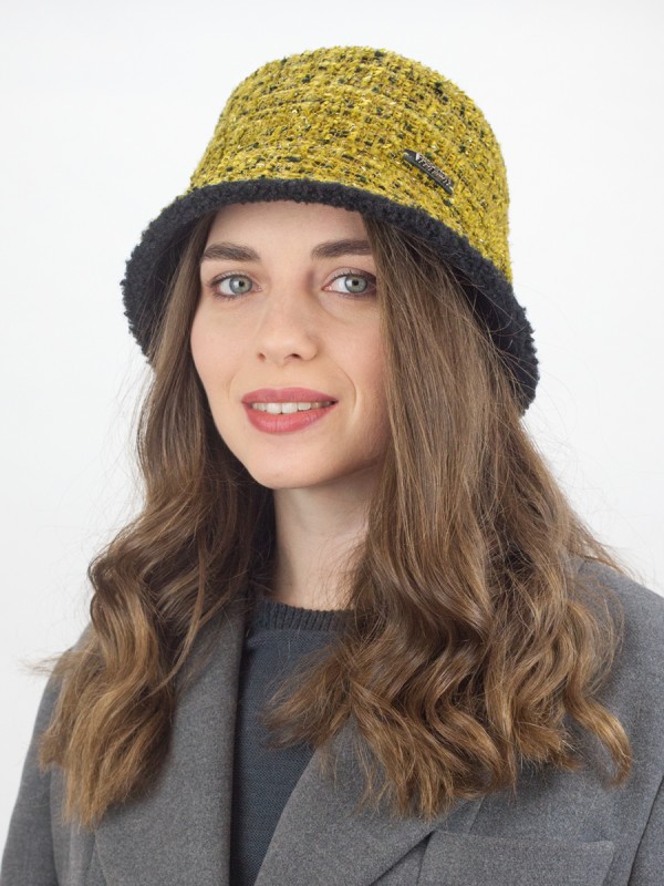 Панама на подкладке из эко-меха цвет черный-горчичный Д-556Ш Панама на подкладке из эко-меха цвет черный-горчичный Д-556Ш