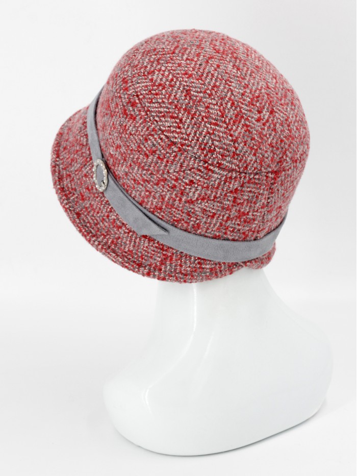 Шляпа комбинированная из твида цвет красный-серый Д-557/3