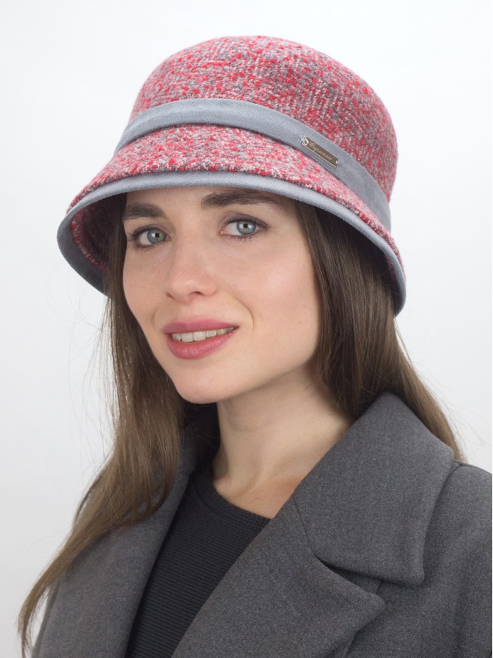 Шляпка с замшевой отделкой цвет красный-серый Д-560