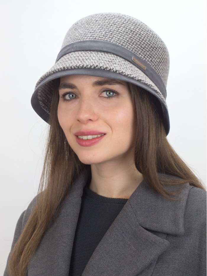 Шляпка с замшевой отделкой цвет светло-серый-коричневый Д-560