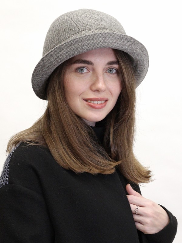 Шляпка округлой формы цвет антрацитовый-бежевый Д-562/1