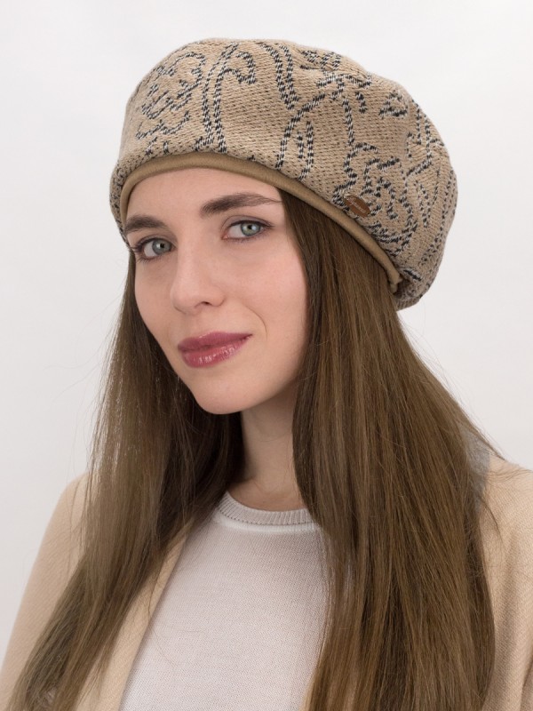 Берет французский цвета темно-бежевый-черный Д-565