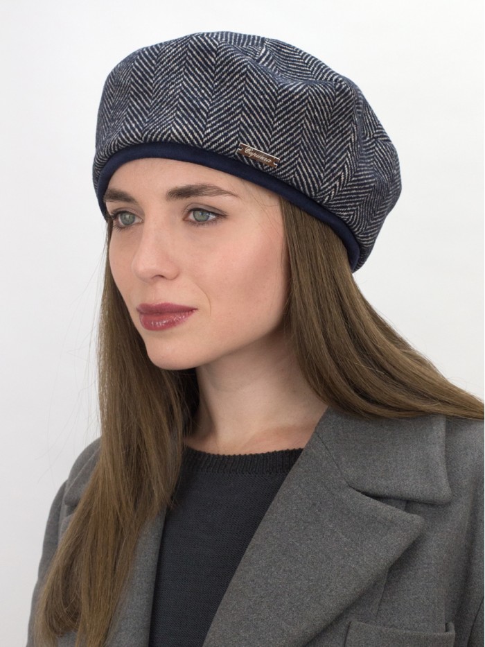 Берет французский цвета темно-синий-песочный Д-565