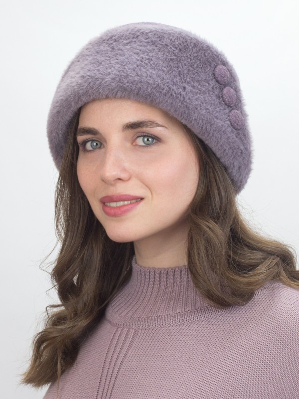 Шляпа комбинированная с эко-мехом цвет серо-фиолетовый-серо-сиреневый Д-570/1К