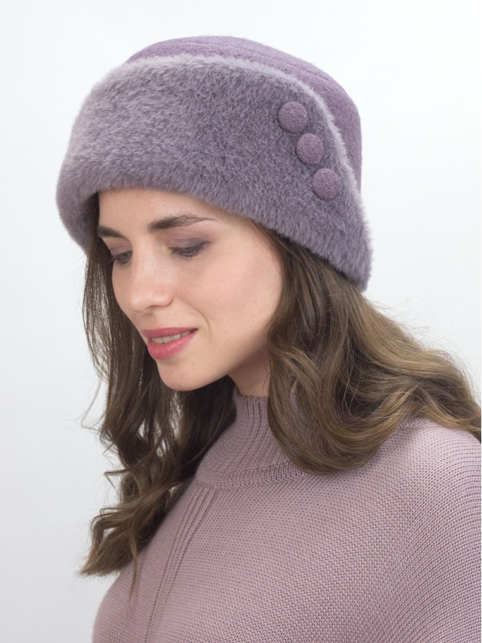 Шляпа комбинированная с эко-мехом цвет серо-фиолетовый-серо-сиреневый Д-570/1К