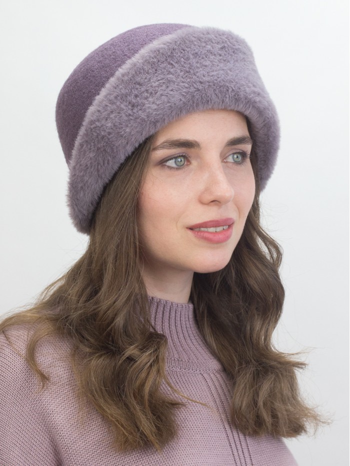 Шляпа комбинированная с эко-мехом цвет серо-фиолетовый-серо-сиреневый Д-570/1К