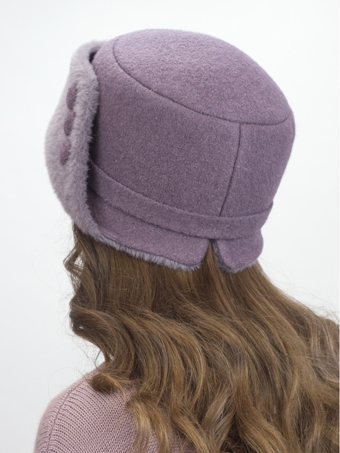 Шляпа комбинированная с эко-мехом цвет серо-фиолетовый-серо-сиреневый Д-570/1К