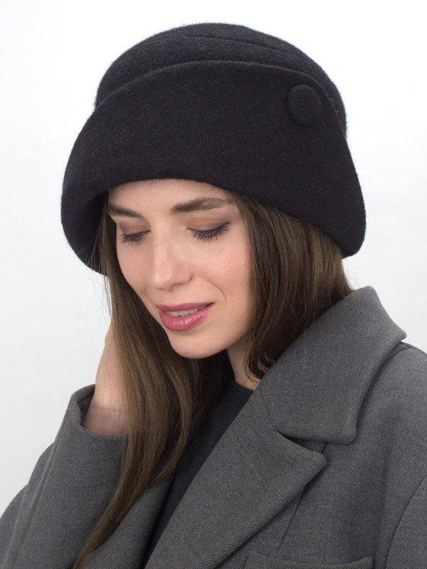 Шляпа с оригинальным полем цвет черный Д-570