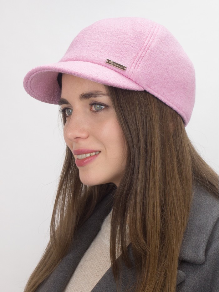 Классическая бейсболка из шерсти цвет розовая пудра Д-639