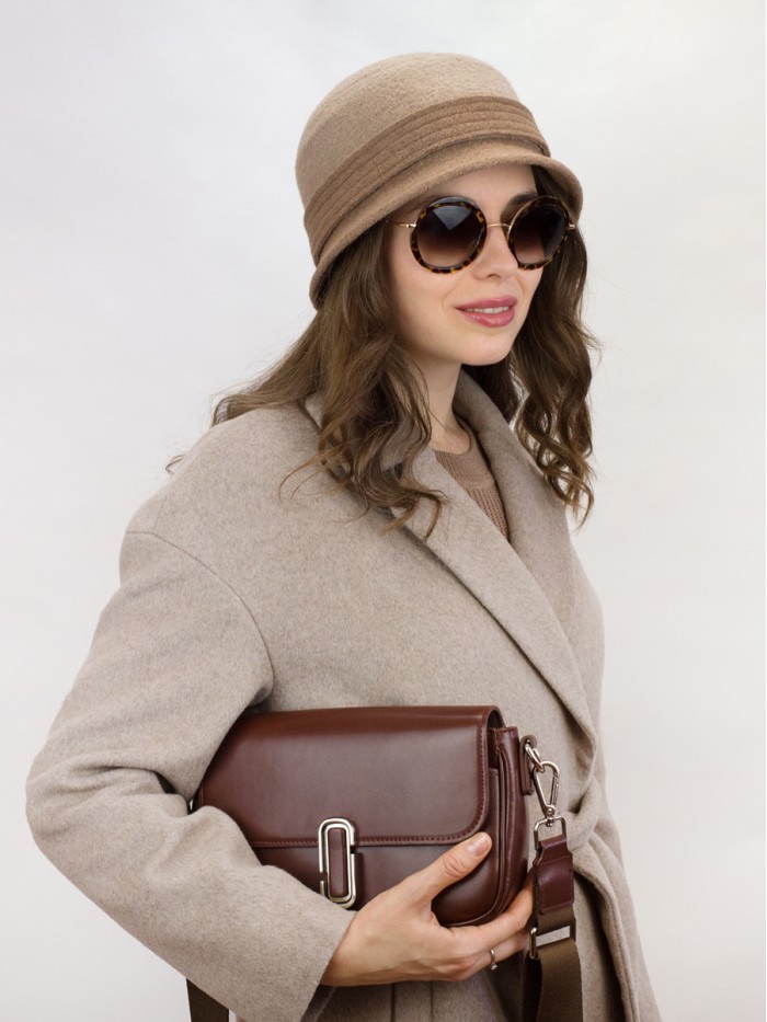 Шляпка "Клош" с декором цвет бежевый-темно-бежевый Д-651/9