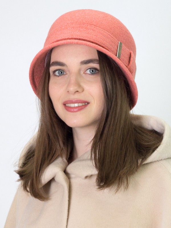 Шляпка "Клош" с декором цвет коралловый Д-651/9