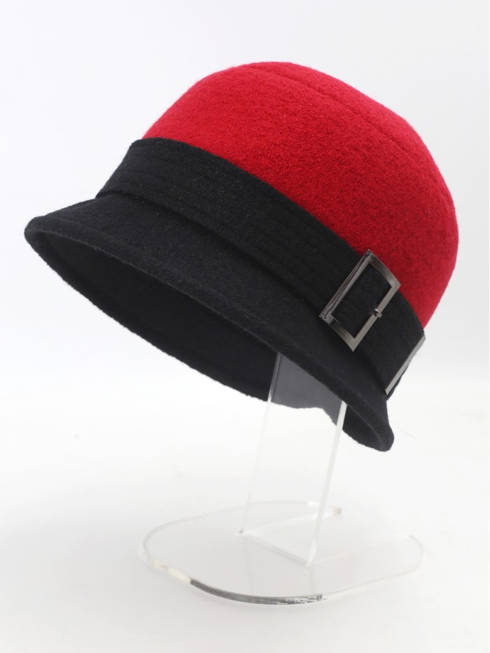 Шляпа с декоративной пряжкой цвет алый-черный Д-652/5