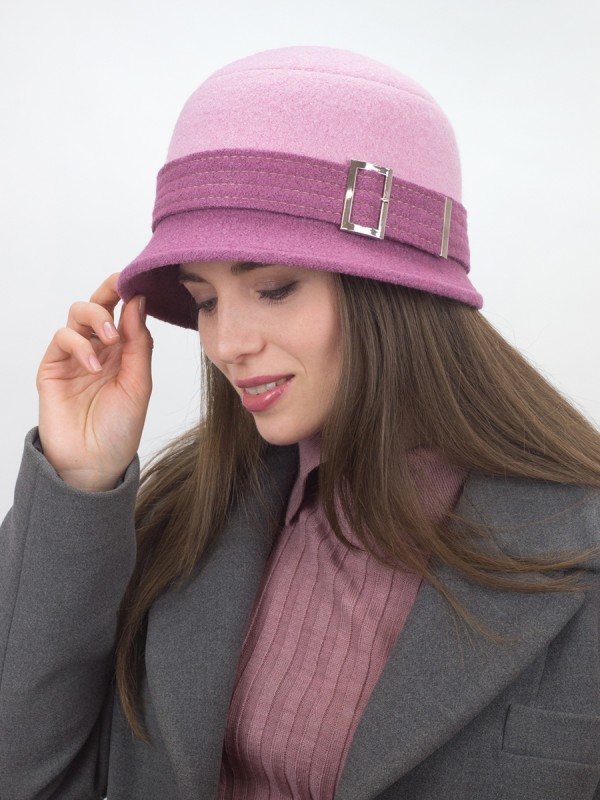 Шляпа с декоративной пряжкой цвет розовая пудра-темная лаванда Д-652/5