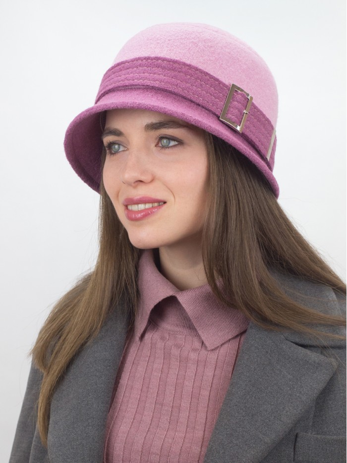 Шляпа с декоративной пряжкой цвет розовая пудра-темная лаванда Д-652/5