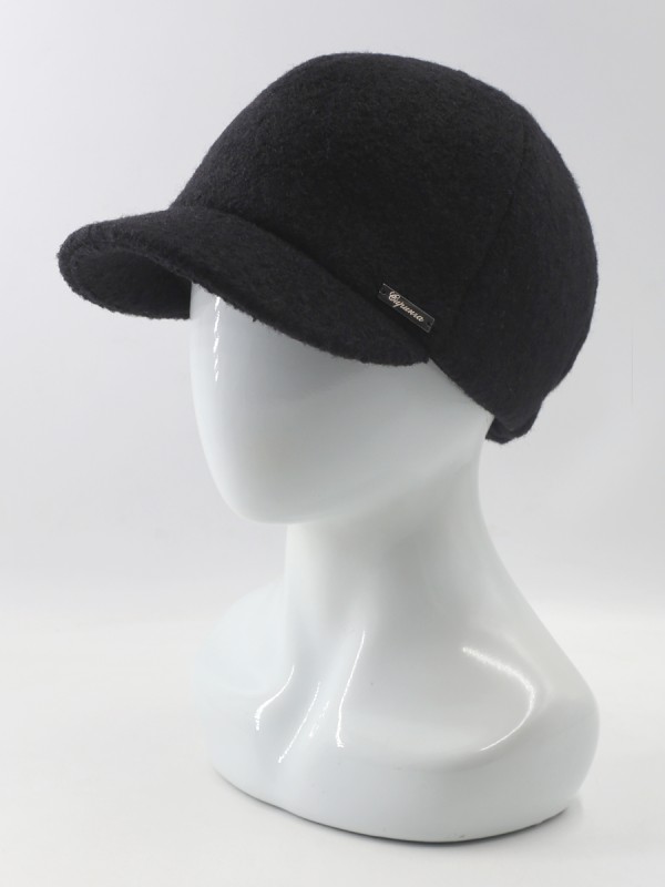 Женственная шерстяная бейсболка цвет черный Д-739