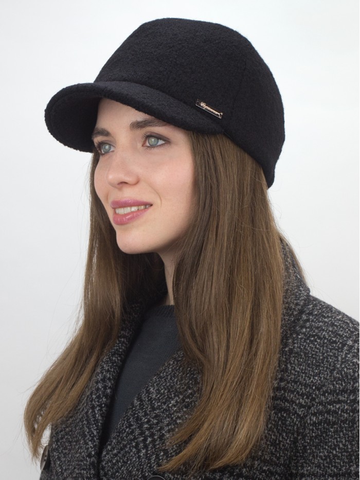 Женственная шерстяная бейсболка цвет черный Д-739