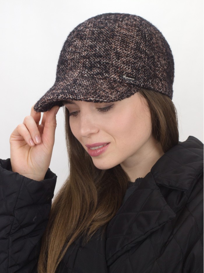 Женственная шерстяная бейсболка цвет коричневый-черный-белый Д-739