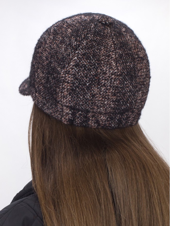 Женственная шерстяная бейсболка цвет коричневый-черный-белый Д-739