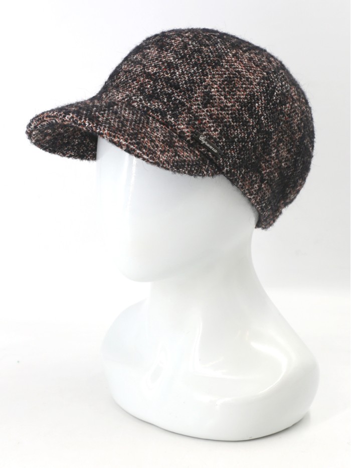 Женственная шерстяная бейсболка цвет коричневый-черный-белый Д-739
