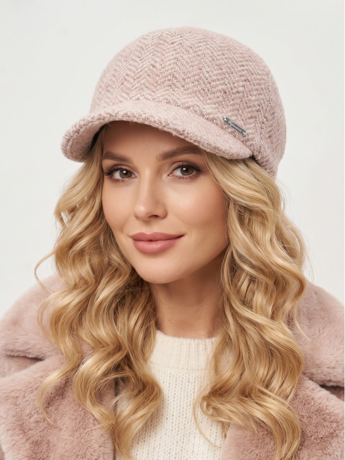 Женственная шерстяная бейсболка цвет молочный-розовый Д-739