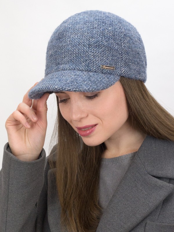 Женственная шерстяная бейсболка цвет синий-белый Д-739