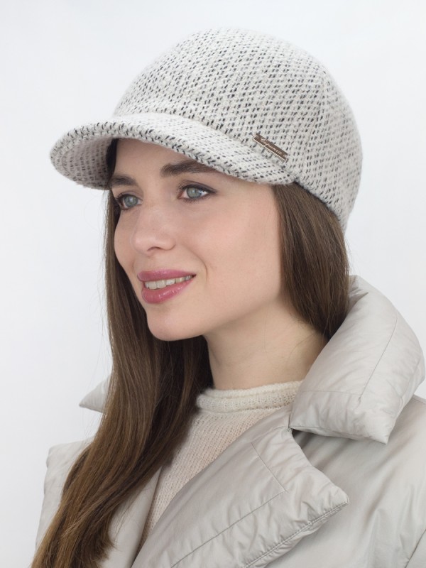 Женственная шерстяная бейсболка цвет светло-бежевый-черный Д-739