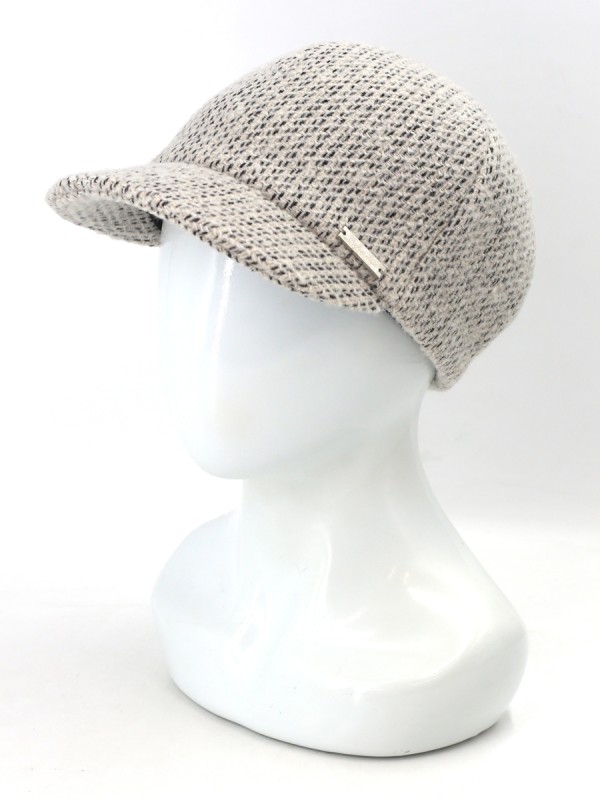 Женственная шерстяная бейсболка цвет светло-бежевый-черный Д-739