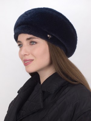 Объемный утепленный берет цвет темно-синий Д-824